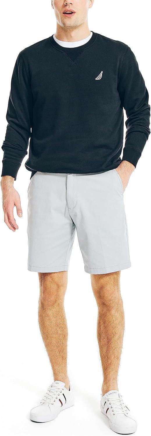 imageNautica Mens Classic Fit Flat Front Stretch Solid Chino 85quot Deck ShortsTrue Quarry
