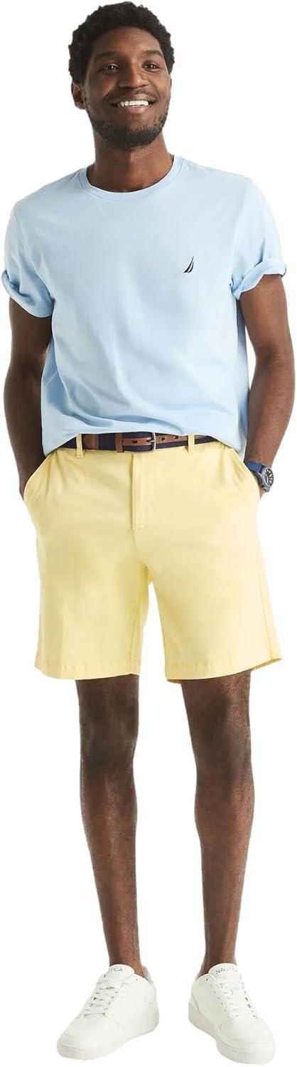 imageNautica Mens Classic Fit Flat Front Stretch Solid Chino 85quot Deck ShortsYellow Snapdragon