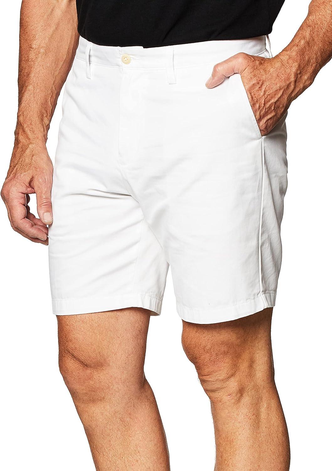 imageNautica Mens Cotton Twill Flat Front Chino ShortBright White