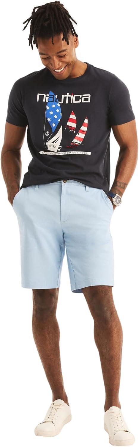 imageNautica Mens Cotton Twill Flat Front Chino ShortCerulean Blue