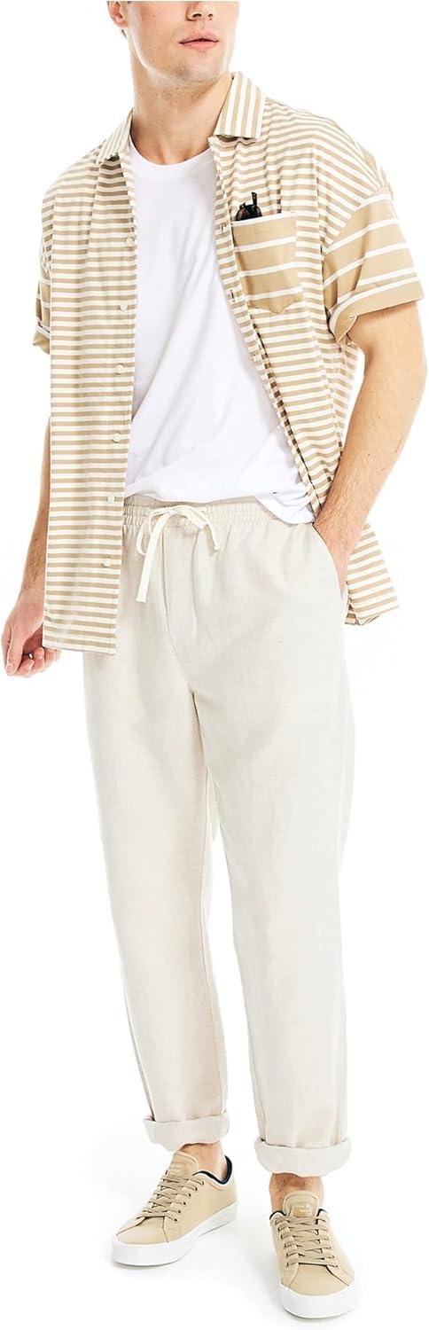 imageNautica Mens Striped Camp ShirtMilitary Tan