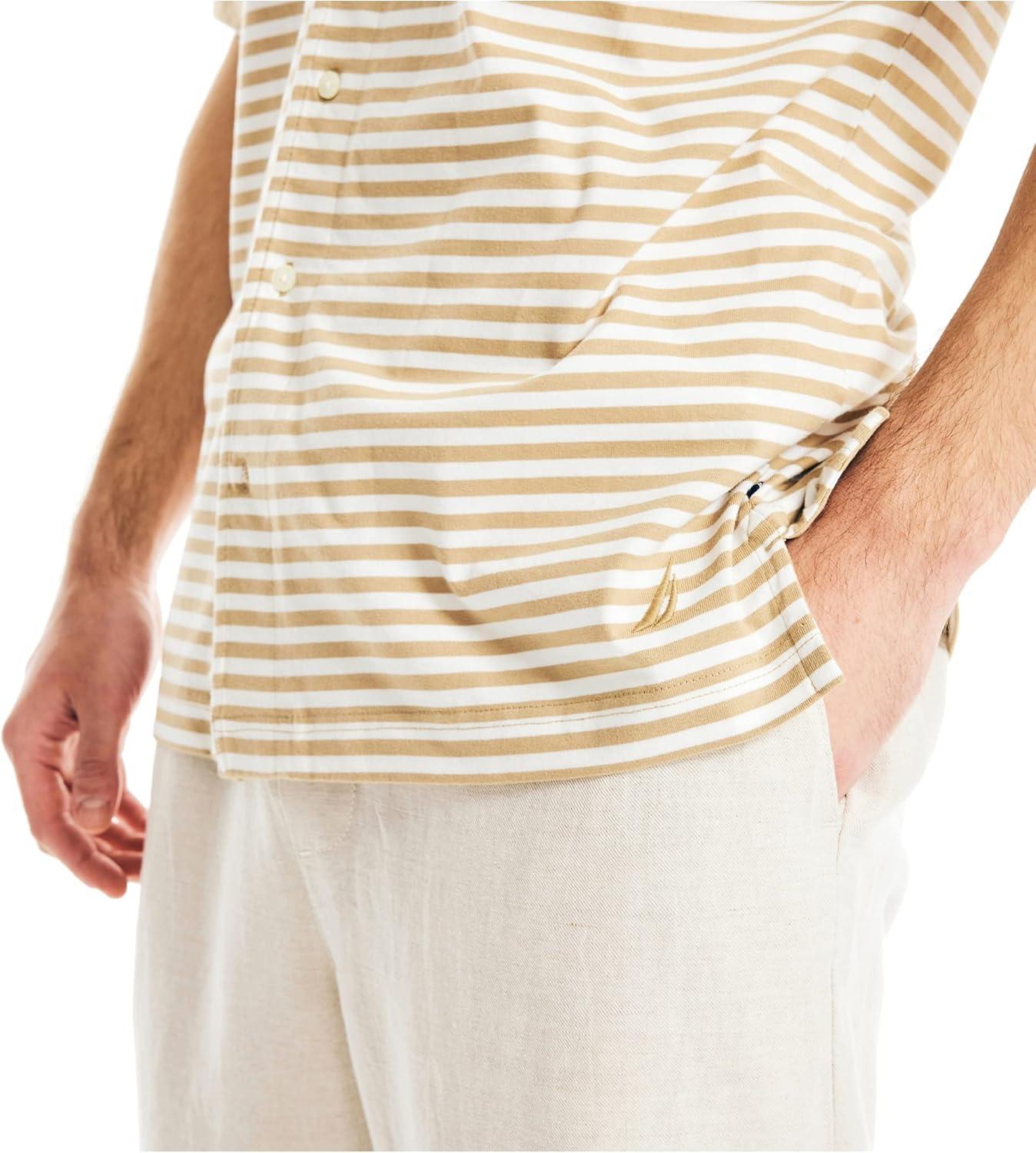 imageNautica Mens Striped Camp ShirtMilitary Tan