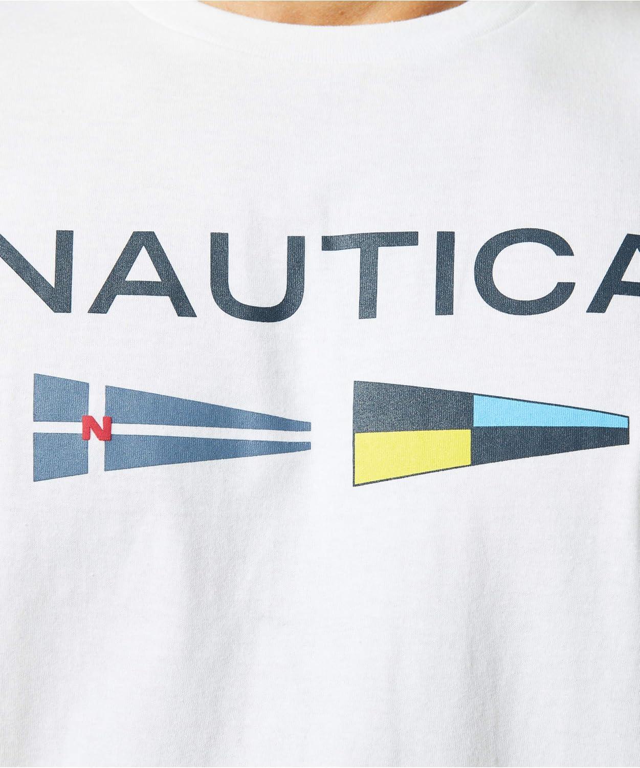 imageNautica Mens Sustainably Crafted Logo Signal Flag Graphic TShirtBright White