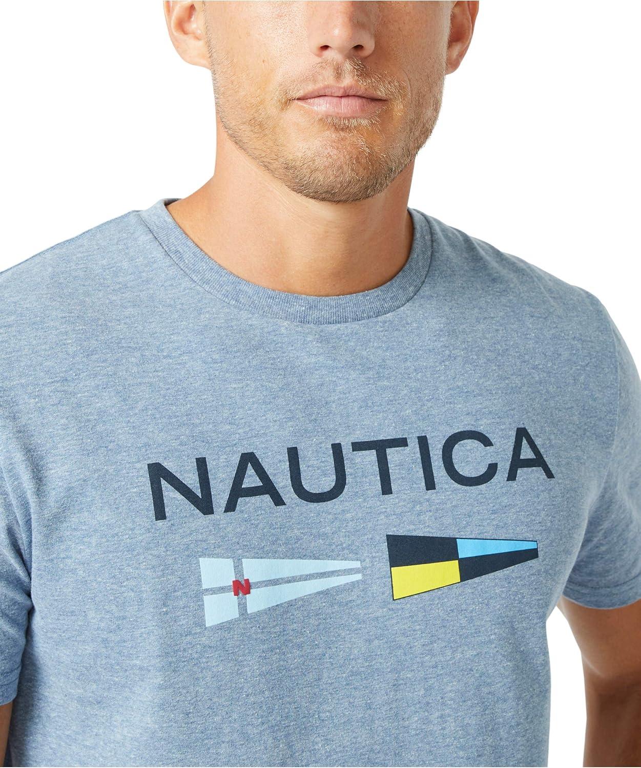 imageNautica Mens Sustainably Crafted Logo Signal Flag Graphic TShirtDeep Anchor Heather