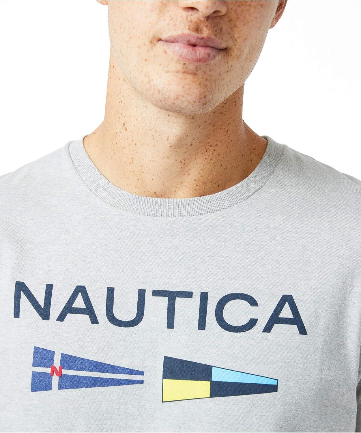 imageNautica Mens Sustainably Crafted Logo Signal Flag Graphic TShirtGrey Heather