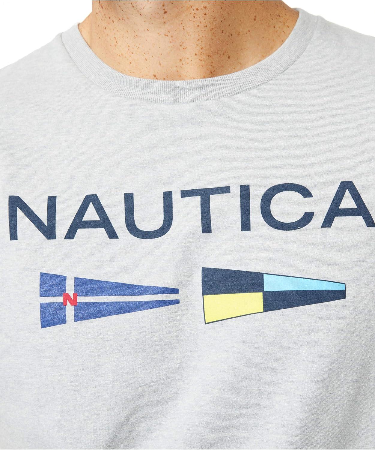 imageNautica Mens Sustainably Crafted Logo Signal Flag Graphic TShirtGrey Heather