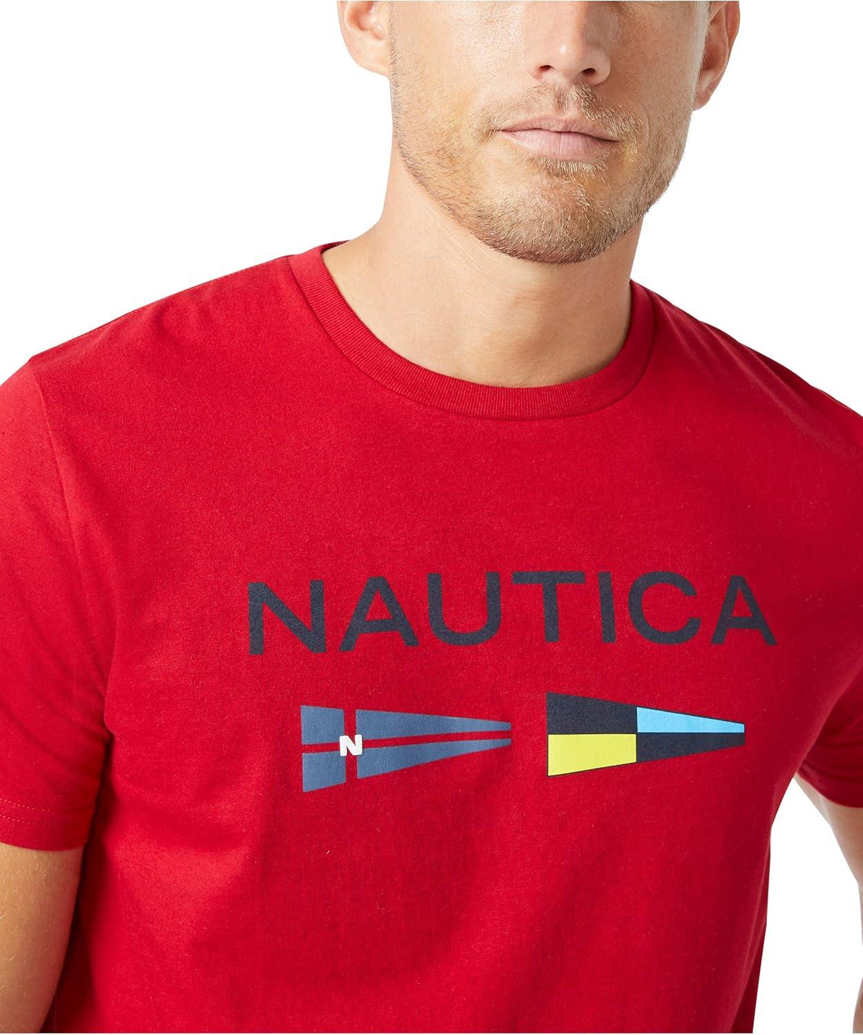 imageNautica Mens Sustainably Crafted Logo Signal Flag Graphic TShirtNautica Red