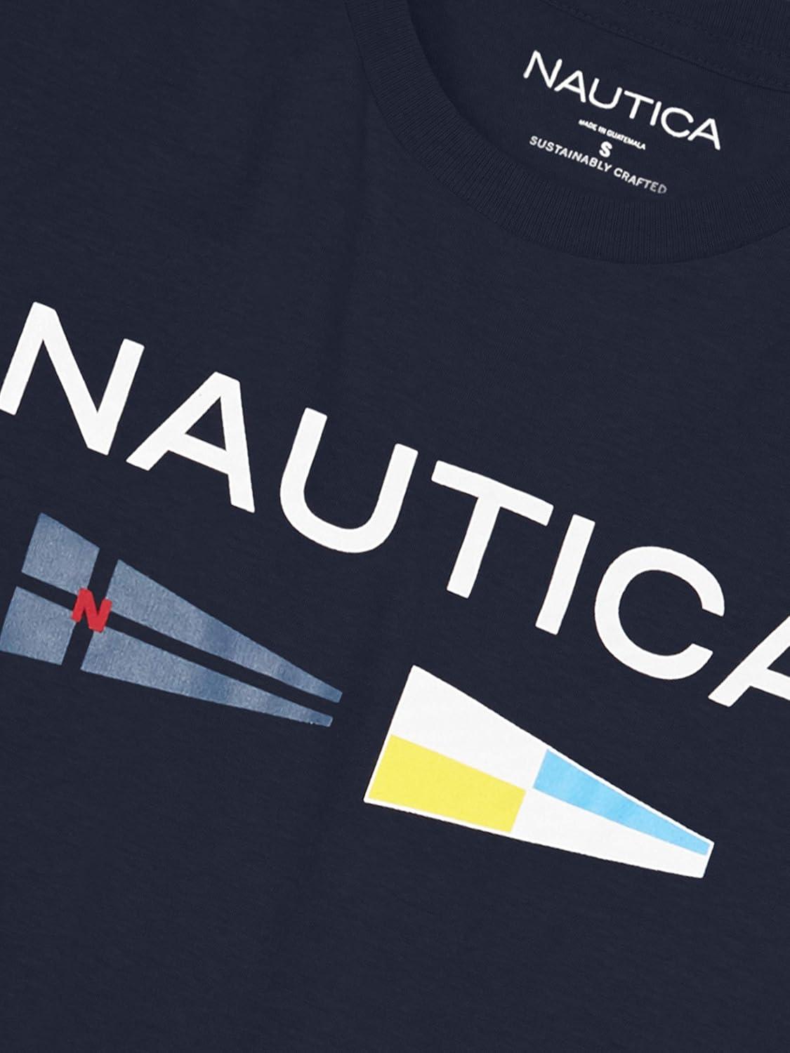 imageNautica Mens Sustainably Crafted Logo Signal Flag Graphic TShirtNavy