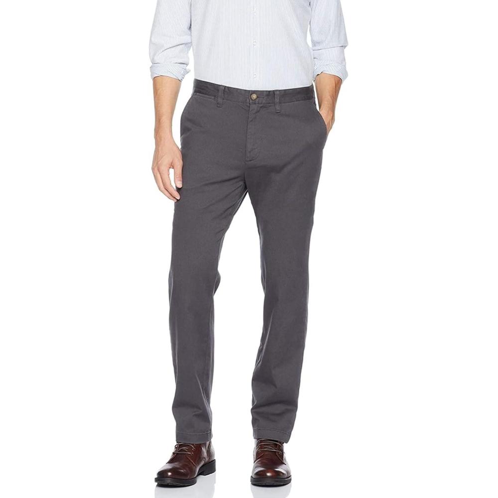imageNautica Mens Classic Fit Flat Front Stretch Chino Deck PantForged Iron