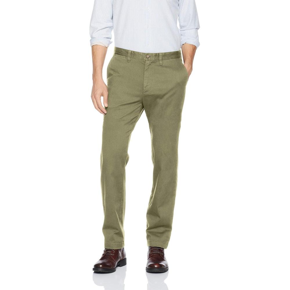 imageNautica Mens Classic Fit Flat Front Stretch Chino Deck PantHillside Olive