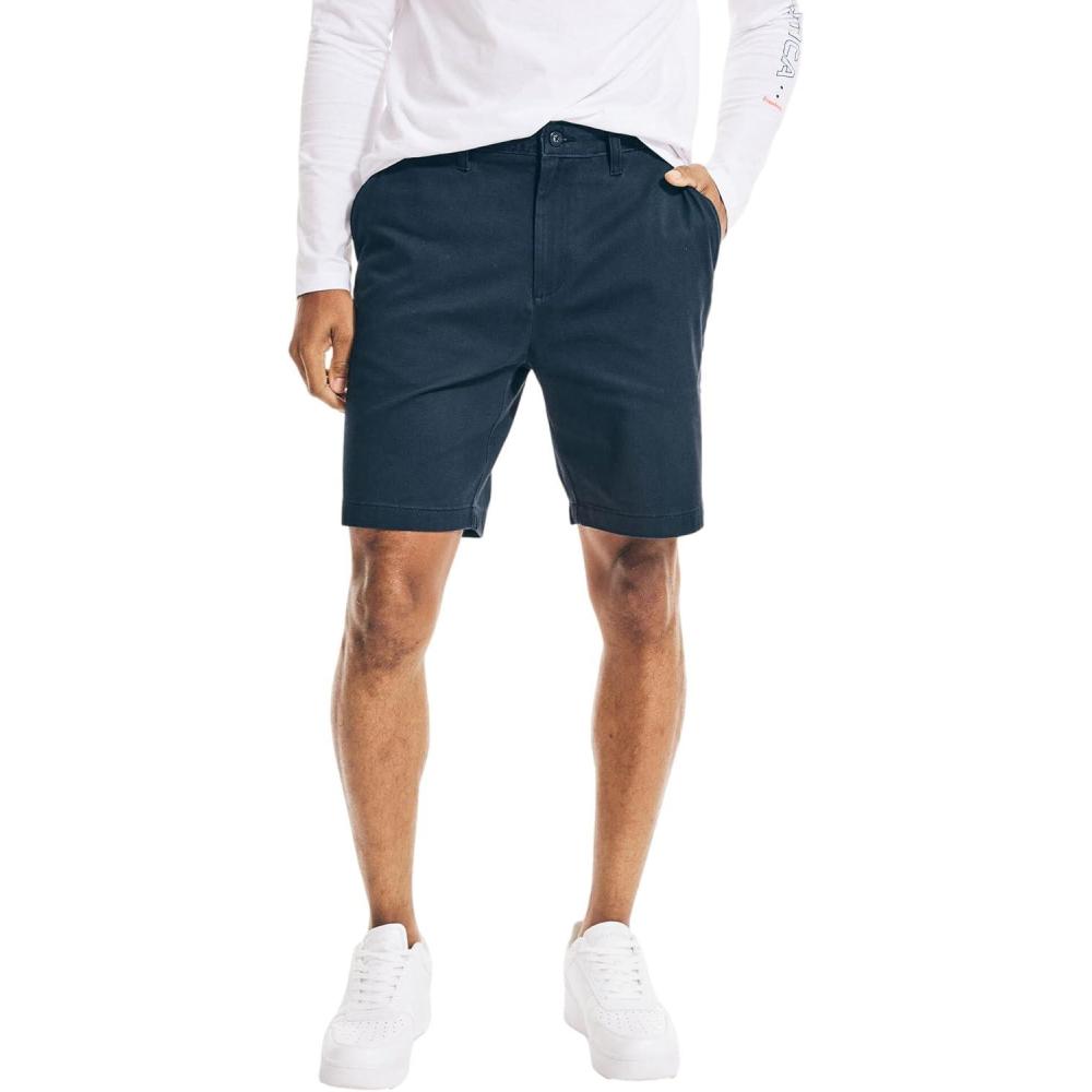 imageNautica Mens Classic Fit Flat Front Stretch Solid Chino 85quot Deck ShortsFrench Navy