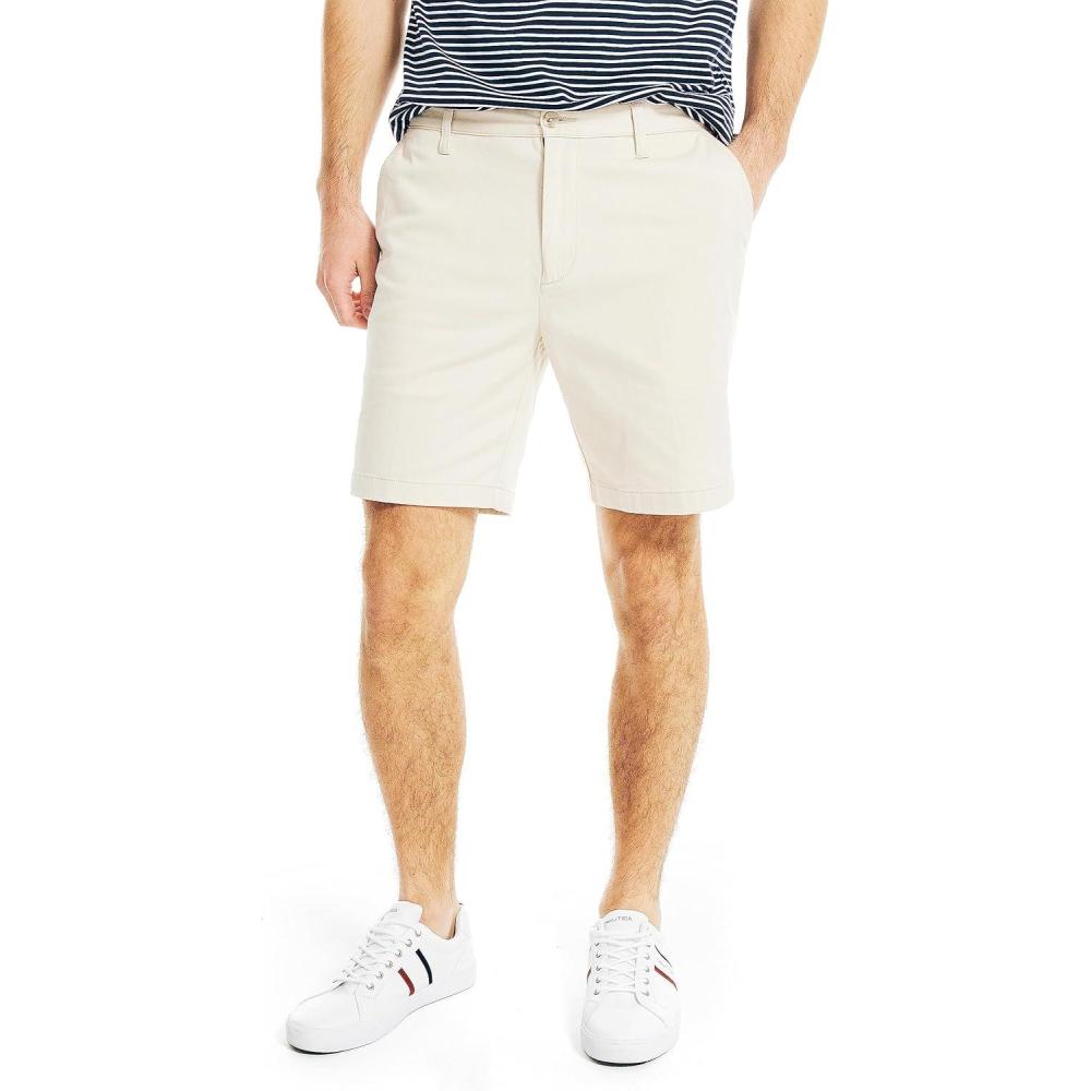 imageNautica Mens Classic Fit Flat Front Stretch Solid Chino 85quot Deck ShortsNautica Stone