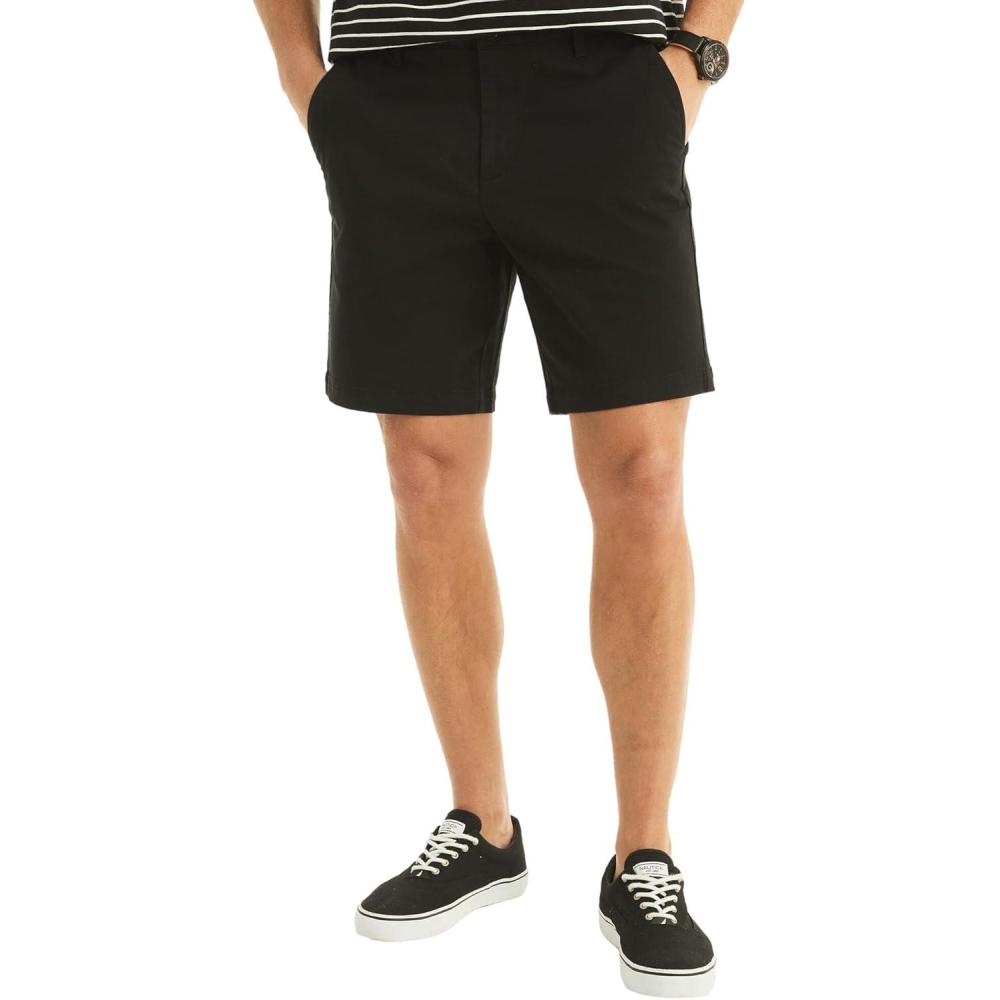 imageNautica Mens Classic Fit Flat Front Stretch Solid Chino 85quot Deck ShortsNight Black