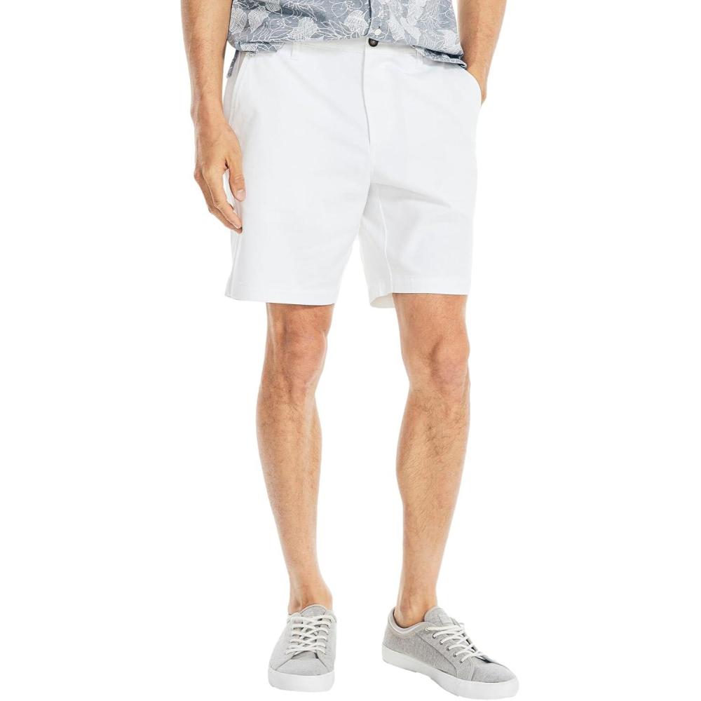 imageNautica Mens Classic Fit Flat Front Stretch Solid Chino 85quot Deck ShortsOptic White