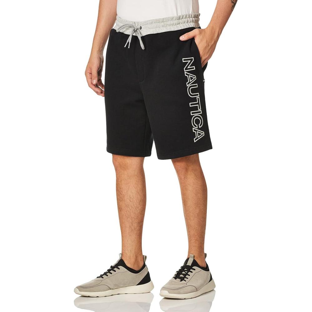 imageNautica Mens Fleece Logo ShortsTrue Black