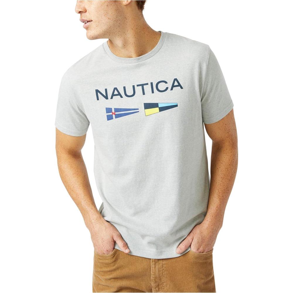 imageNautica Mens Sustainably Crafted Logo Signal Flag Graphic TShirtGrey Heather