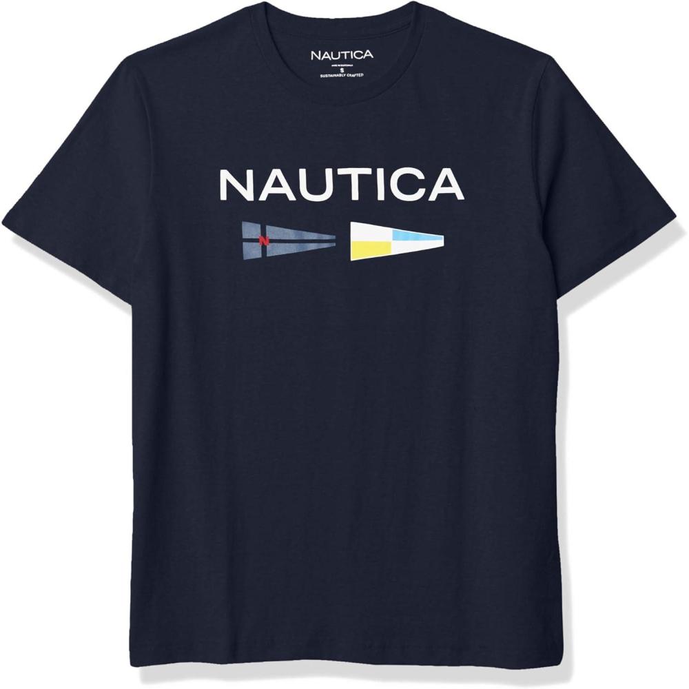 imageNautica Mens Sustainably Crafted Logo Signal Flag Graphic TShirtNavy
