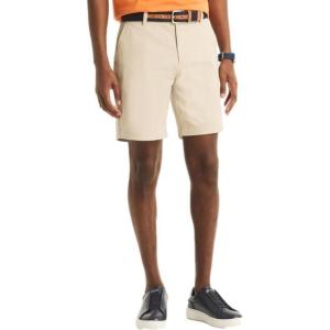 imageNautica Mens Classic Fit Flat Front Stretch Solid Chino 85quot Deck ShortsBeige Stone