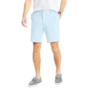 imageNautica Mens Classic Fit Flat Front Stretch Solid Chino 85quot Deck ShortsNoon Blue
