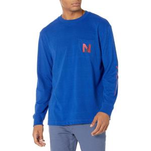 imageNautica Mens Sustainably Crafted Graphic LongSleeve Pocket TShirtBright Cobalt