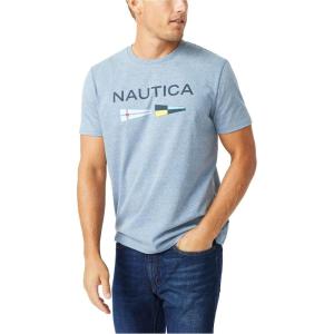 imageNautica Mens Sustainably Crafted Logo Signal Flag Graphic TShirtDeep Anchor Heather