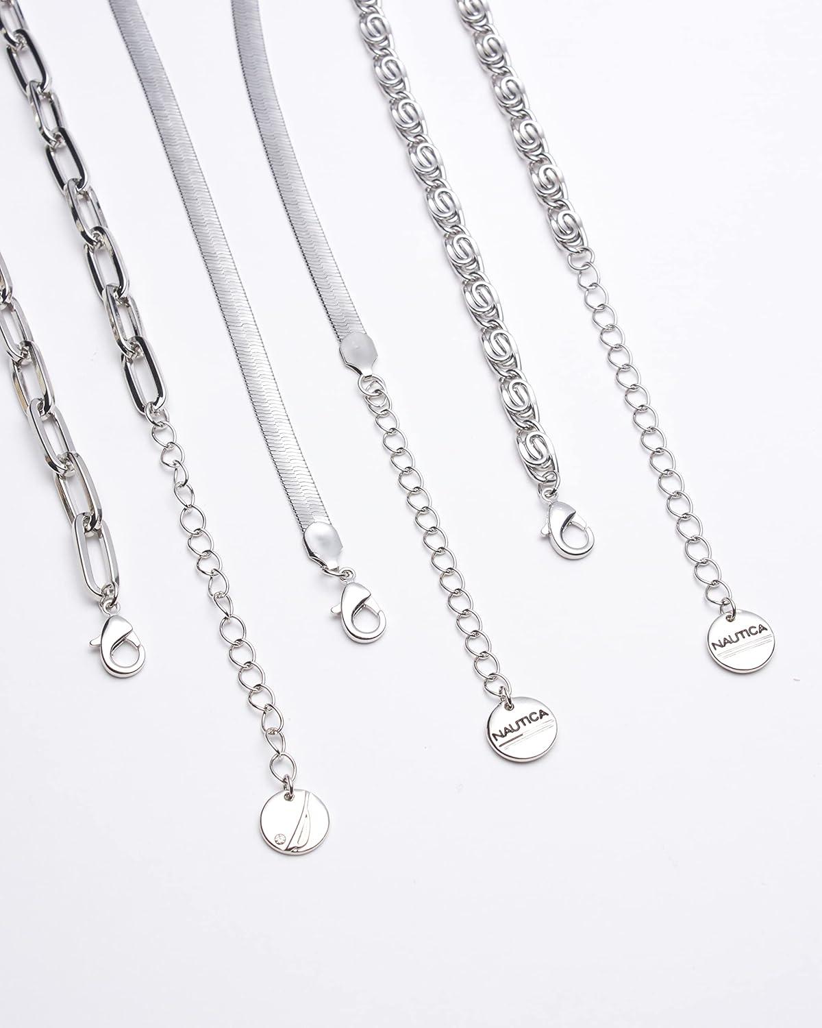 imageNautica 14K Gold Plated Brass Necklace  Three Row Layered Statement Chain Necklace for Women White SwirlHerringbonePaperclip