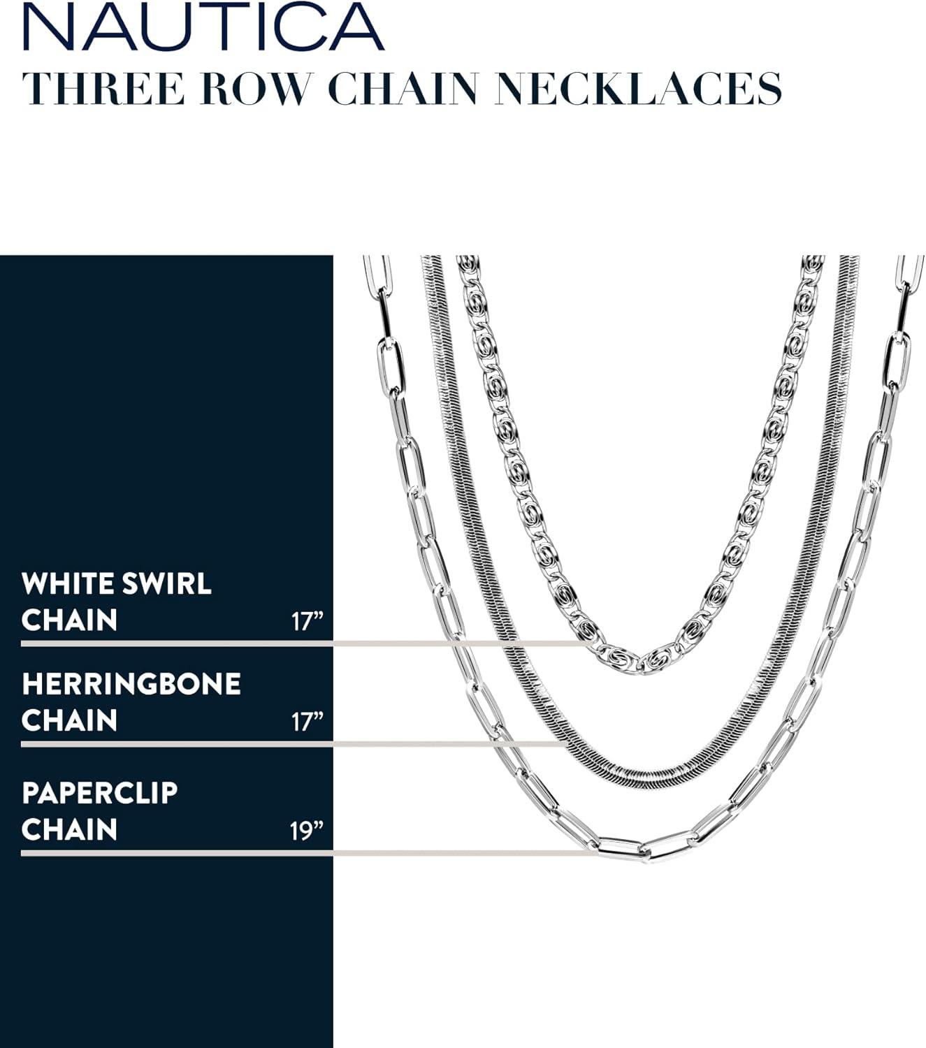 imageNautica 14K Gold Plated Brass Necklace  Three Row Layered Statement Chain Necklace for Women White SwirlHerringbonePaperclip