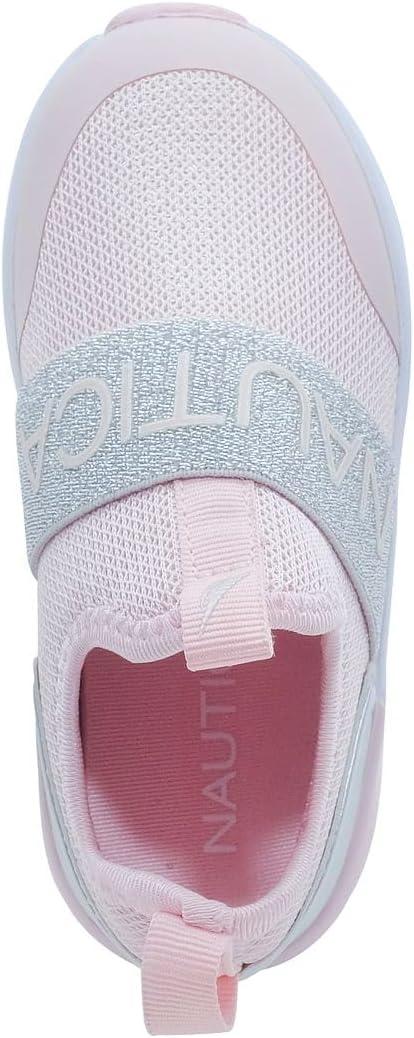 imageNautica Girls SlipOn Sneaker  Athletic Running Kids Shoe for Walking Running Tennis and Sports ToddlerLittle KidLight Pink Silver Mesh