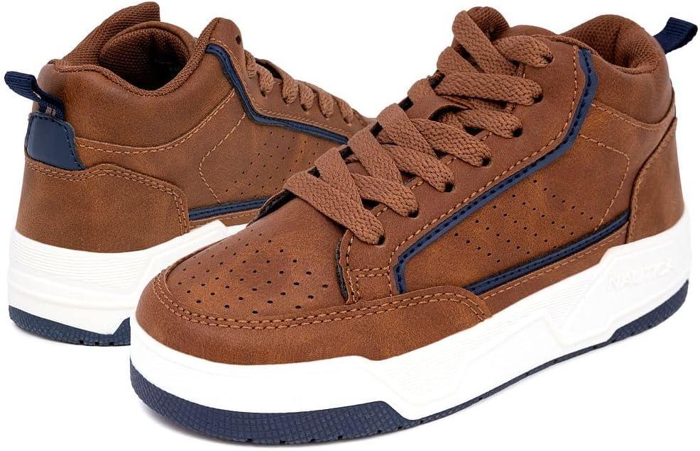 imageNautica Kids Sneaker LaceUp Fashion Shoe with BootLike High Top Design for Boys and Girls Big KidLittle Kid Sizes  HorizonCognac Cobalt
