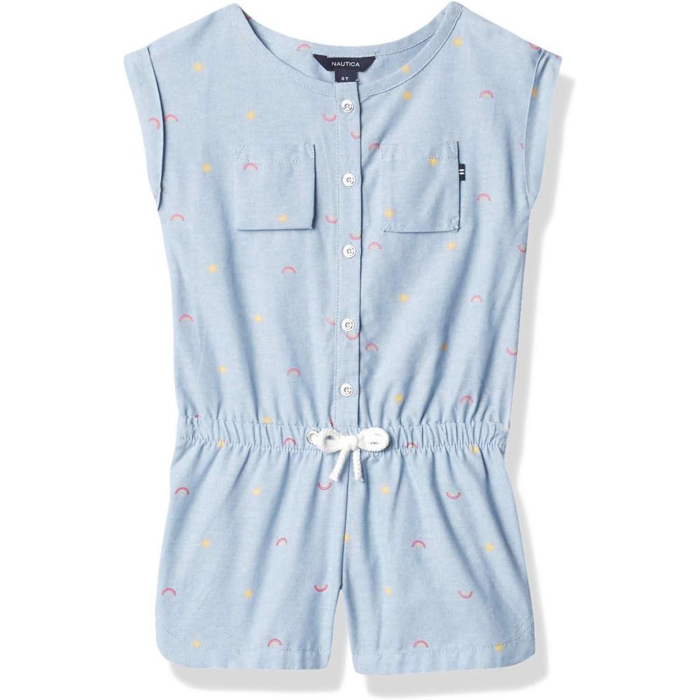 imageNautica Girls Lightweight Chambray Romper With Elastic WaistbandExtra Light Chambray