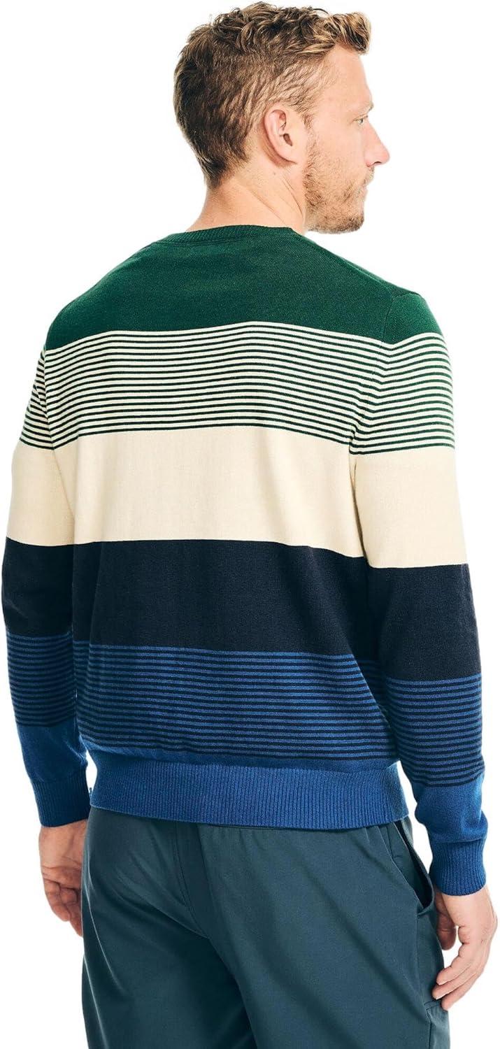imageNautica Mens Sustainably Crafted Crewneck SweatshirtStriped LimogesGreen