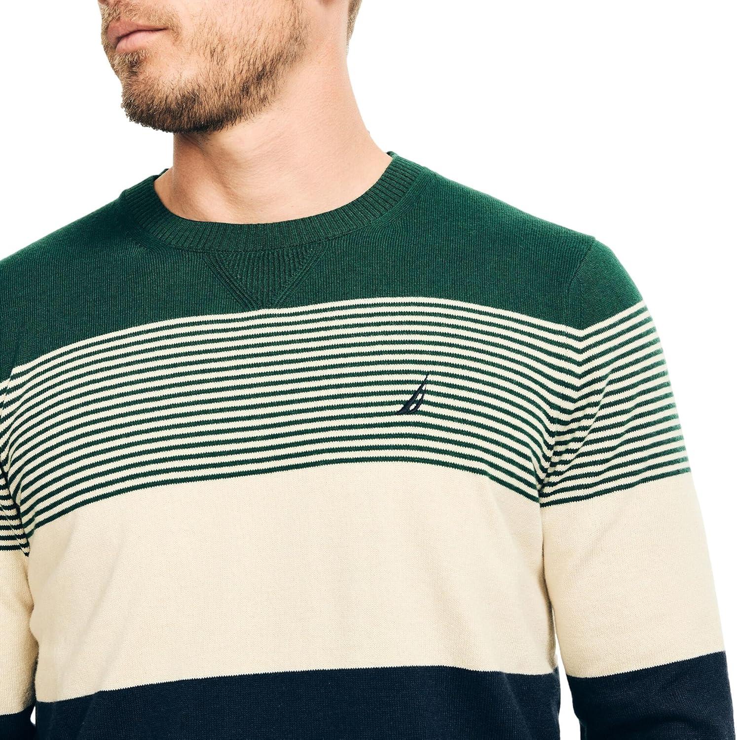 imageNautica Mens Sustainably Crafted Crewneck SweatshirtStriped LimogesGreen