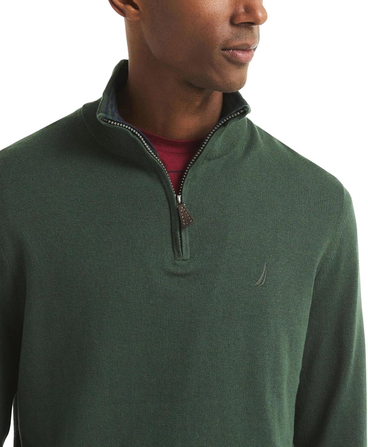 imageNautica Mens Navtech QuarterZip SweaterDeep Forest