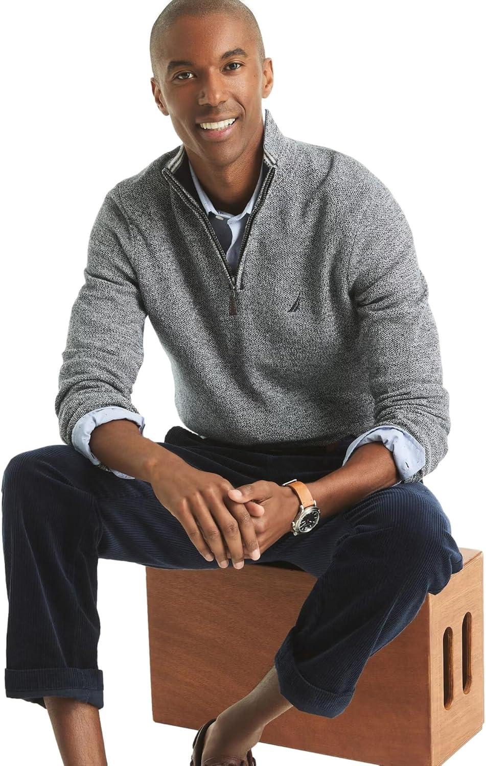 imageNautica Mens Navtech QuarterZip SweaterMarled Grey Heather