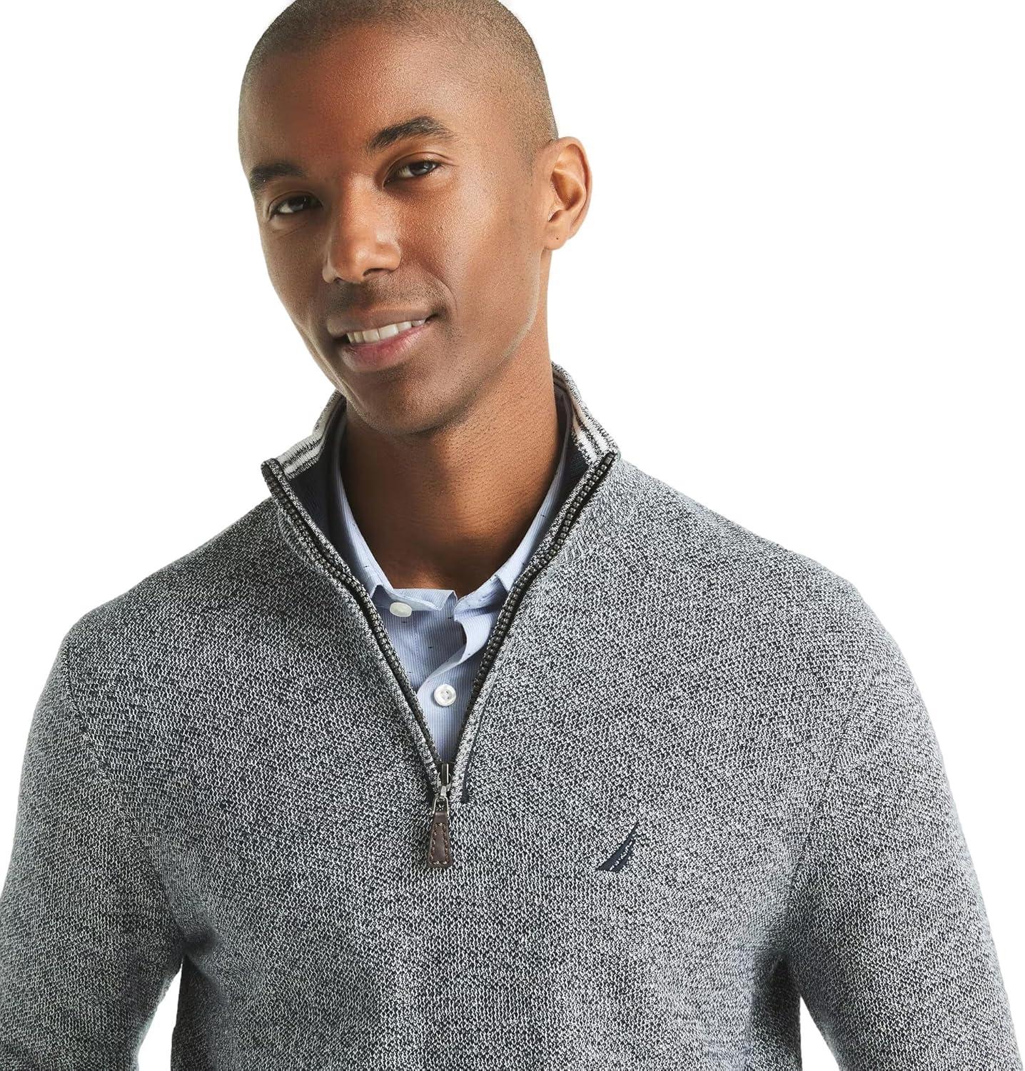 imageNautica Mens Navtech QuarterZip SweaterMarled Grey Heather