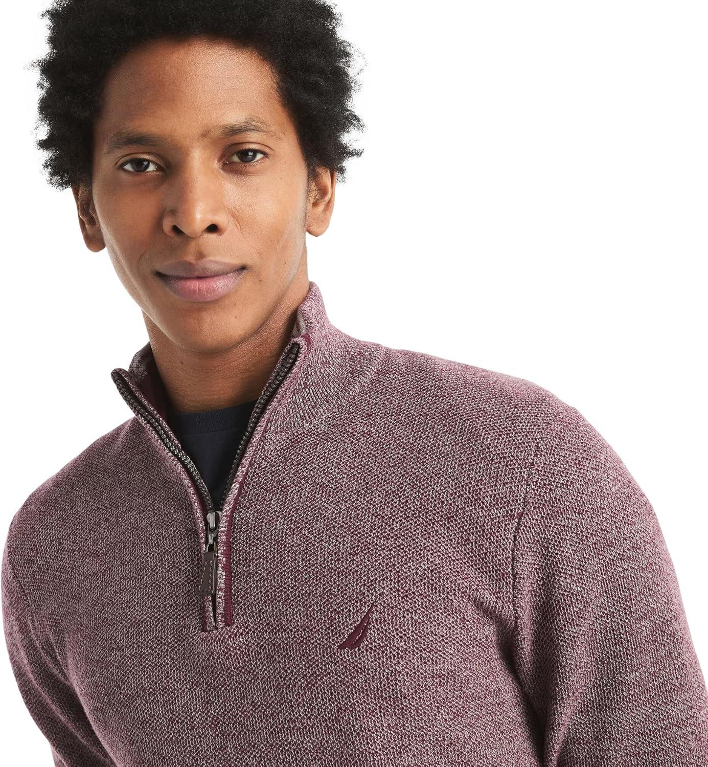 imageNautica Mens Navtech QuarterZip SweaterMarled Zinfandel
