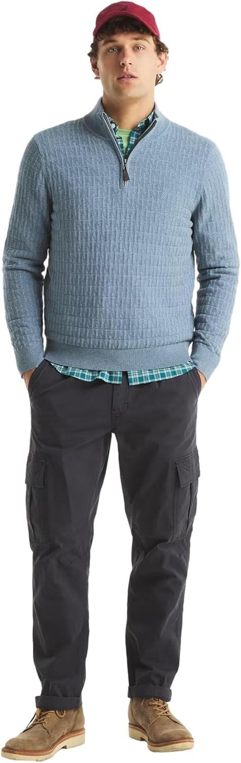imageNautica Mens Navtech QuarterZip SweaterTextured Achor Blue Heather