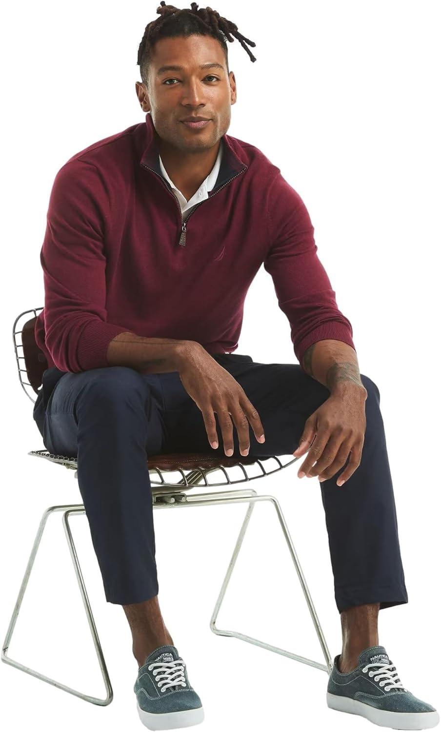 imageNautica Mens Navtech QuarterZip SweaterZinfandel