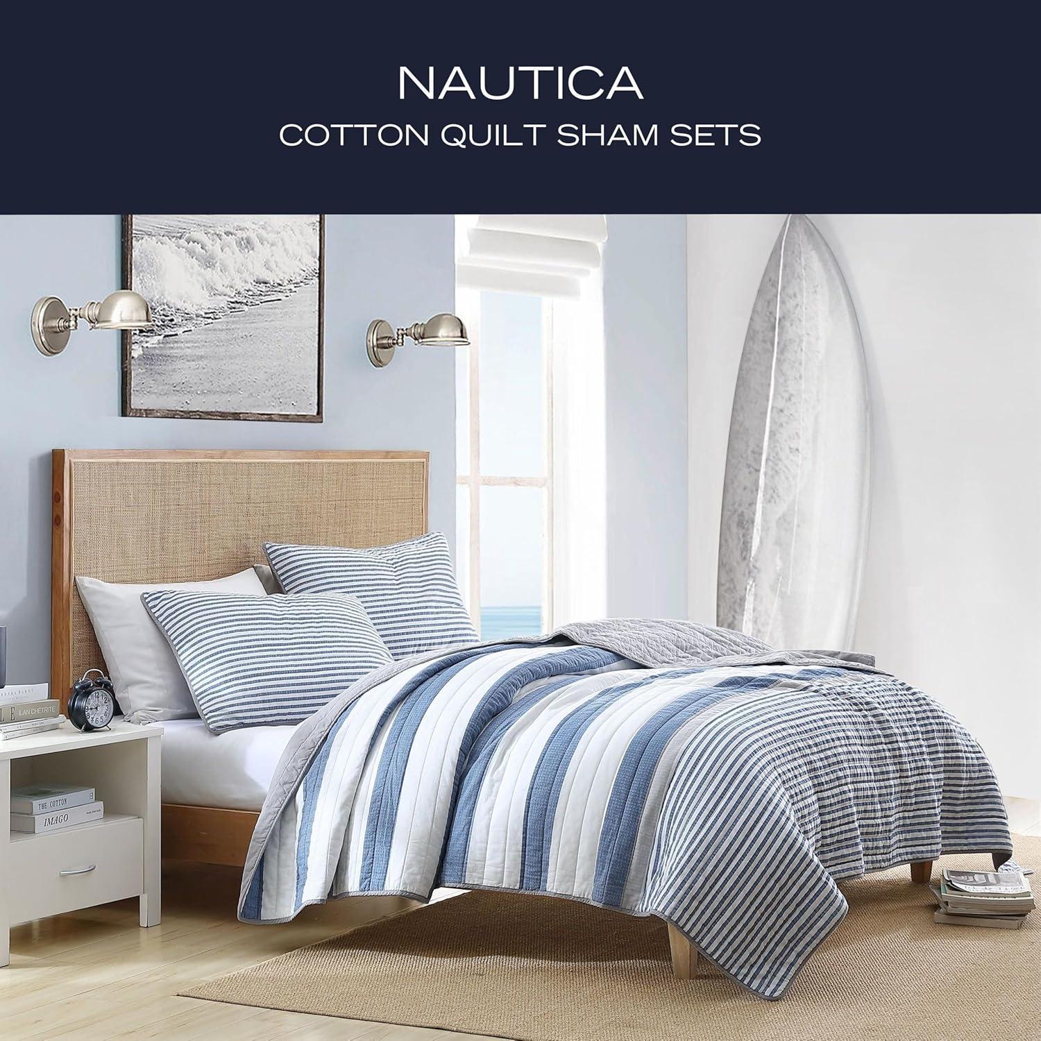 imageNautica  Queen Quilt Set Reversible Cotton Bedding with Matching Shams Mediterranean Inspired Home Decor for All Seasons Fairwater Blue QueenRendon Charcoal