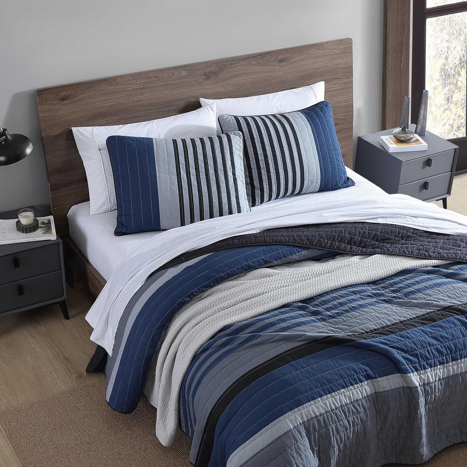 imageNautica  Queen Quilt Set Reversible Cotton Bedding with Matching Shams Mediterranean Inspired Home Decor for All Seasons Fairwater Blue QueenRendon Charcoal