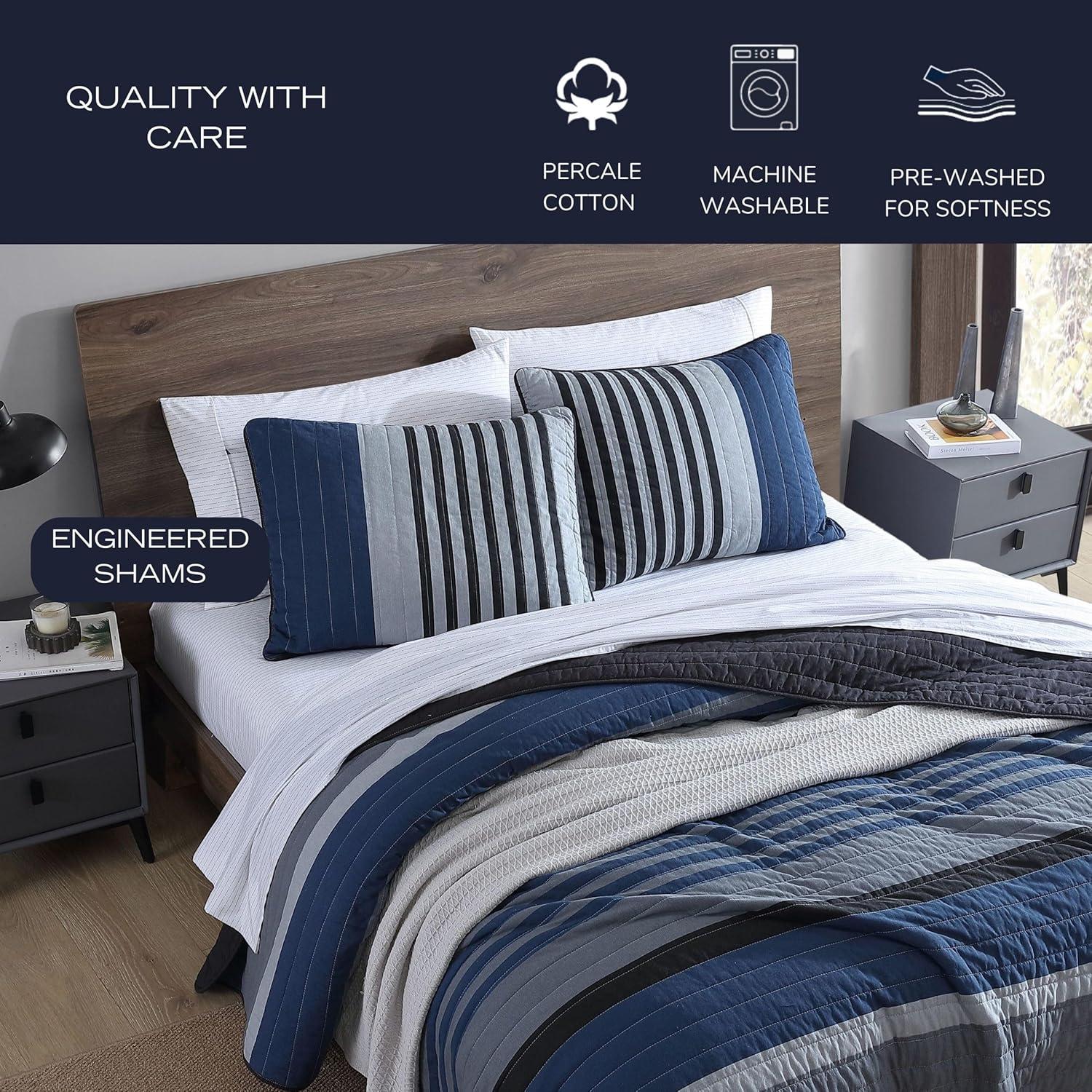 imageNautica  Queen Quilt Set Reversible Cotton Bedding with Matching Shams Mediterranean Inspired Home Decor for All Seasons Fairwater Blue QueenRendon Charcoal