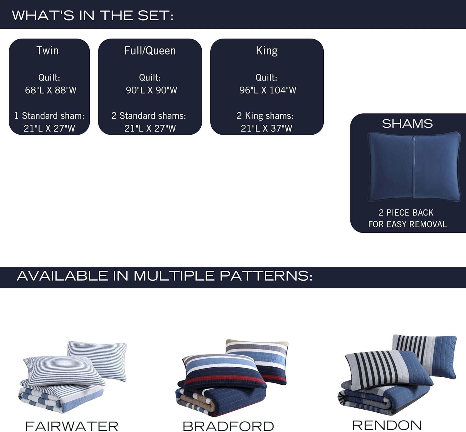 imageNautica  Queen Quilt Set Reversible Cotton Bedding with Matching Shams Mediterranean Inspired Home Decor for All Seasons Fairwater Blue QueenRendon Charcoal