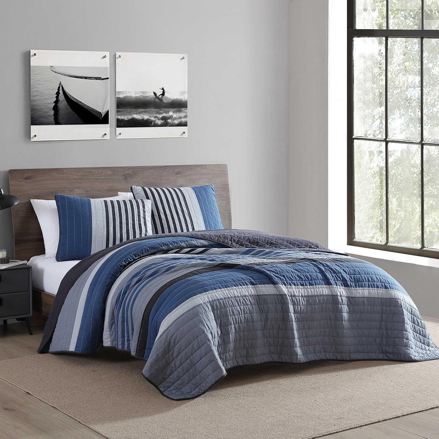 imageNautica  Queen Quilt Set Reversible Cotton Bedding with Matching Shams Mediterranean Inspired Home Decor for All Seasons Fairwater Blue QueenRendon Charcoal