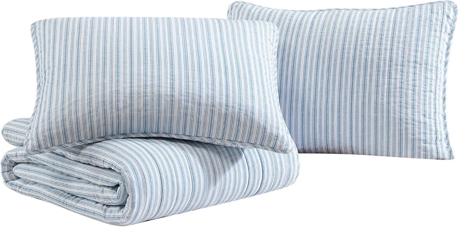 imageNautica  Queen Quilt Set Reversible Cotton Bedding with Matching Shams Modern Home Decor for All Seasons Dover Beige QueenColeridge Stripe Light Blue