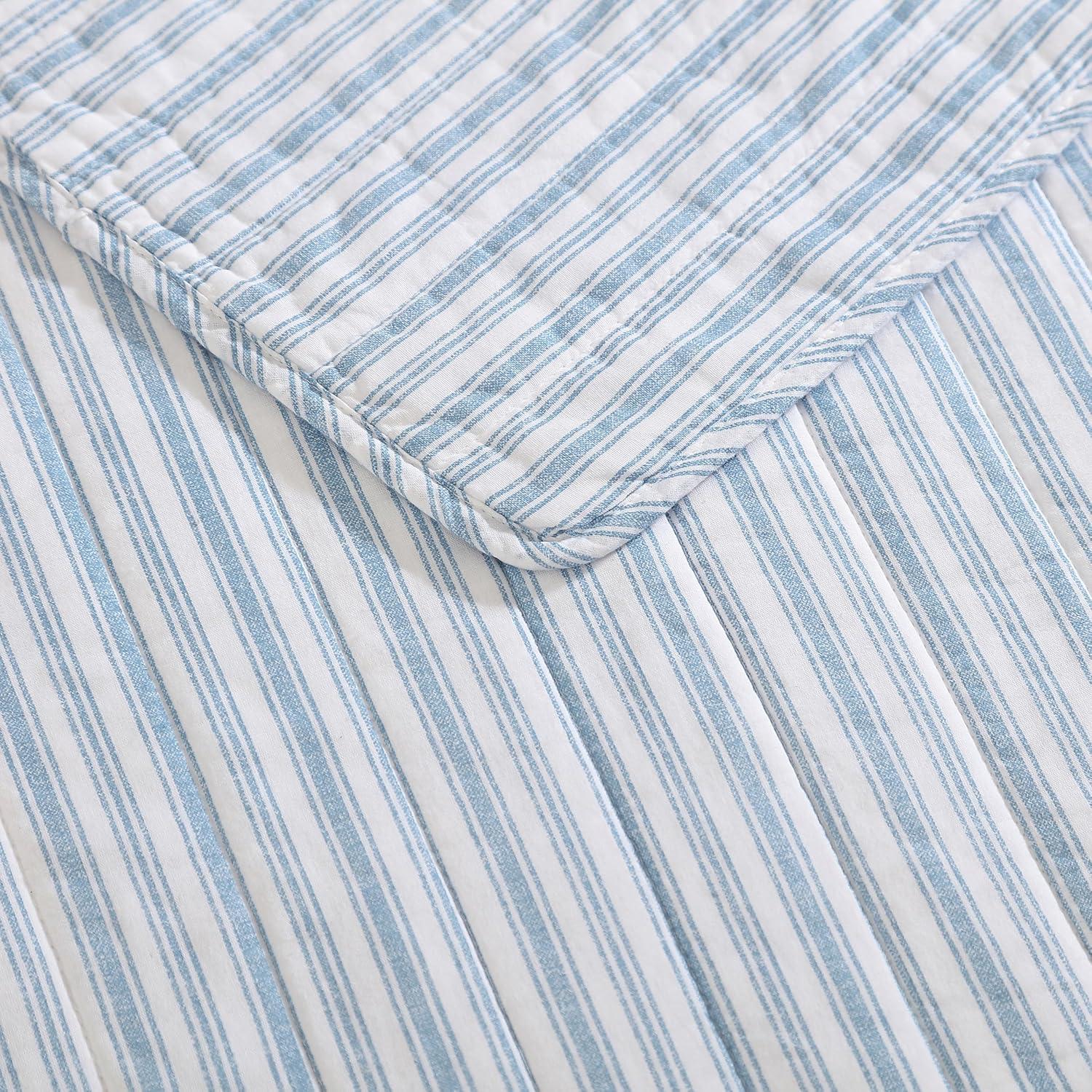 imageNautica  Queen Quilt Set Reversible Cotton Bedding with Matching Shams Modern Home Decor for All Seasons Dover Beige QueenColeridge Stripe Light Blue