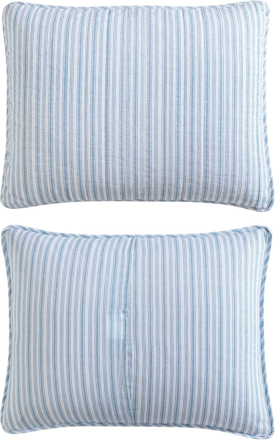 imageNautica  Queen Quilt Set Reversible Cotton Bedding with Matching Shams Modern Home Decor for All Seasons Dover Beige QueenColeridge Stripe Light Blue