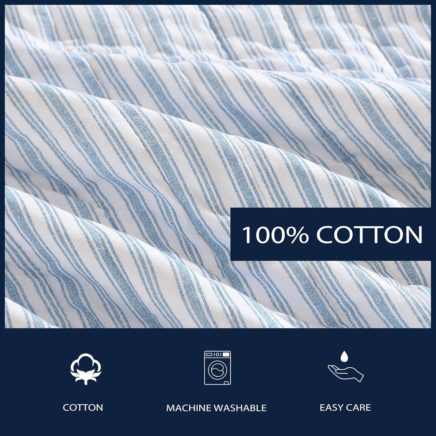imageNautica  Queen Quilt Set Reversible Cotton Bedding with Matching Shams Modern Home Decor for All Seasons Dover Beige QueenColeridge Stripe Light Blue