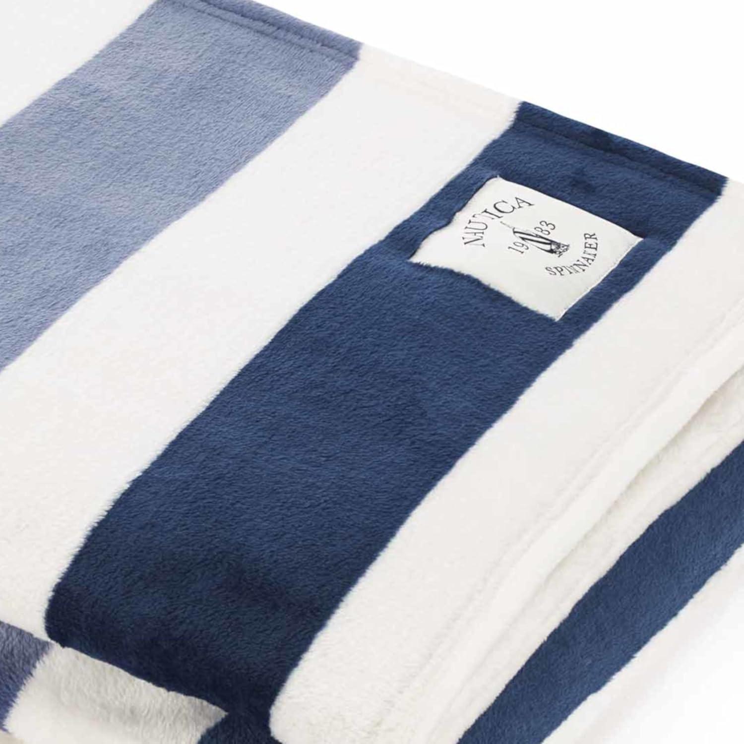 imageNautica  Throw Blanket Super Soft ampamp Cozy Fleece Bedding Dorm Room Essentials Awning Stripe Grey 50quot x 60quotAwning Stripe Blue