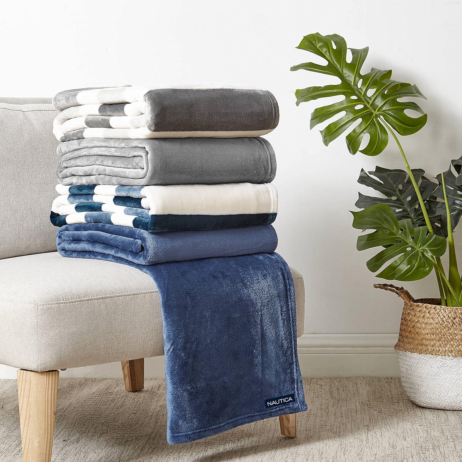 imageNautica  Throw Blanket Super Soft ampamp Cozy Fleece Bedding Dorm Room Essentials Awning Stripe Grey 50quot x 60quotAwning Stripe Blue
