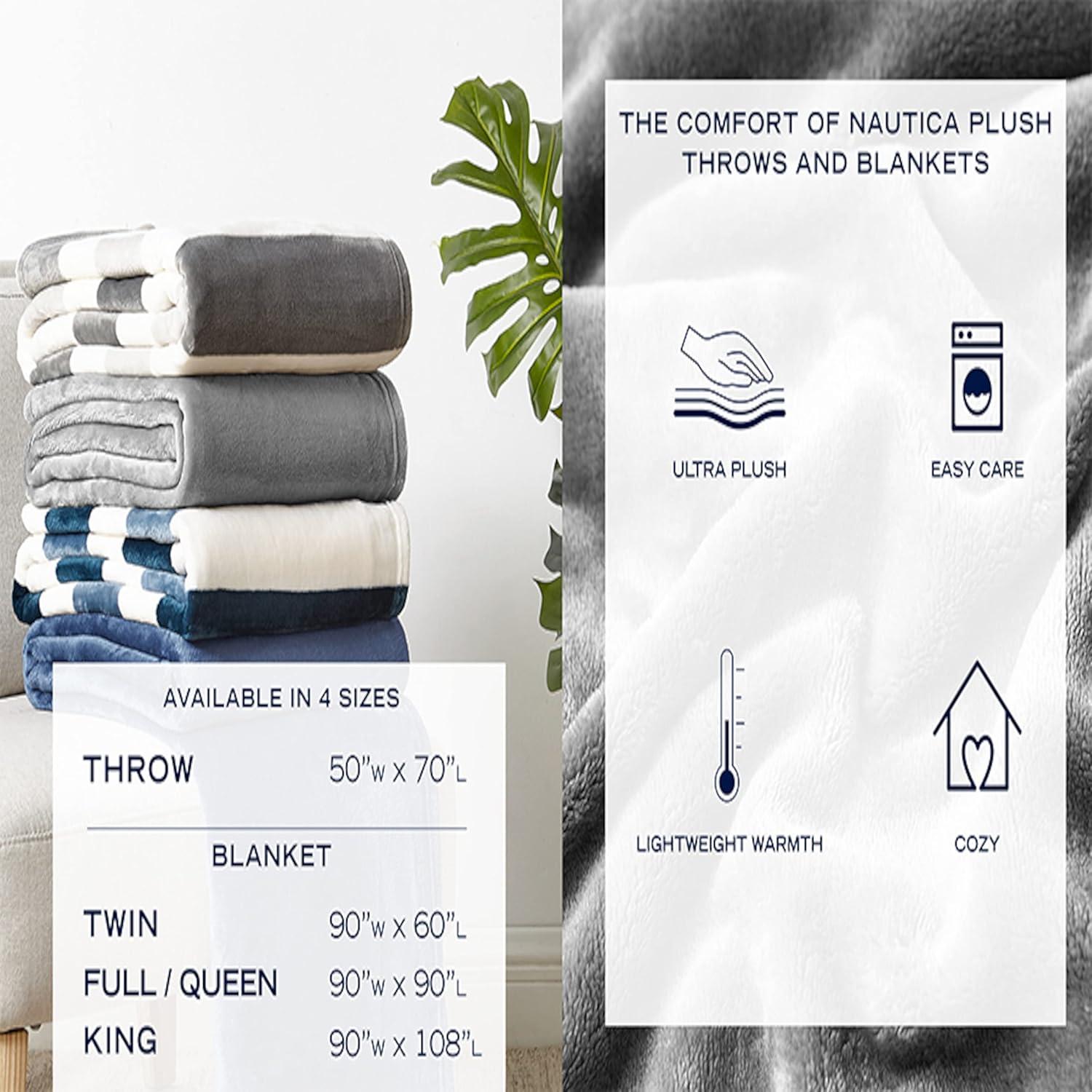 imageNautica  Throw Blanket Super Soft ampamp Cozy Fleece Bedding Dorm Room Essentials Awning Stripe Grey 50quot x 60quotAwning Stripe GreyWhite